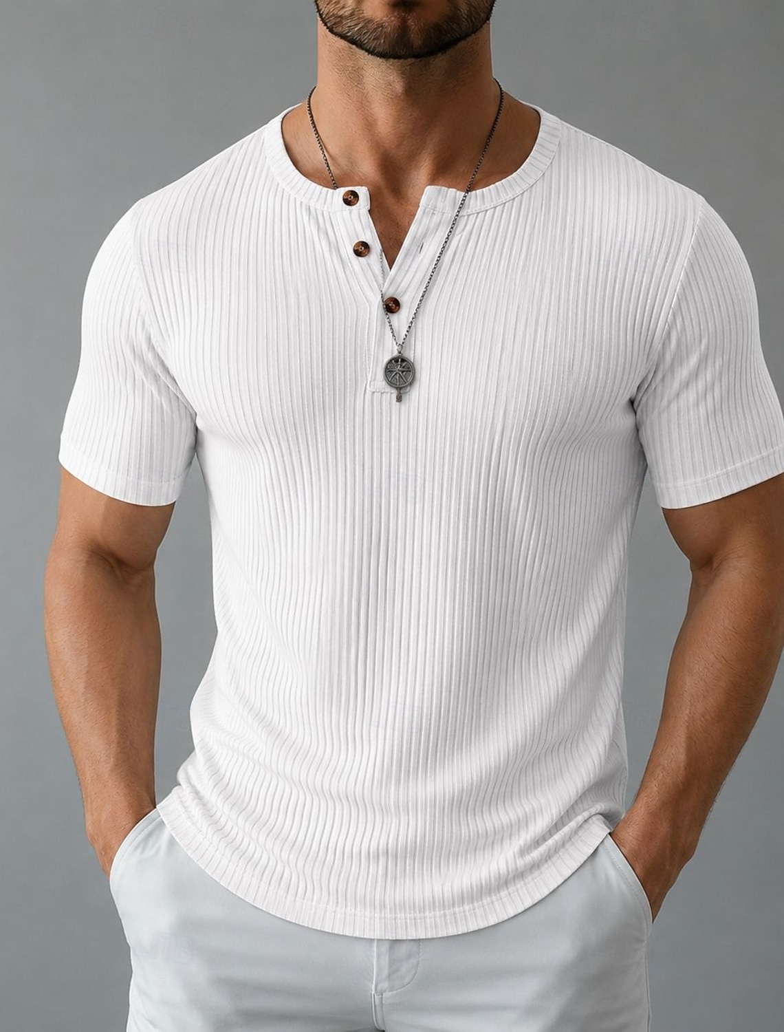Men's Henley Top Short Sleeve Plain Knitwear Elegant Vacation Ribbed Button-Down Henley Casual Vacation All Seasons Navy Black Pink Henley T-Shirt