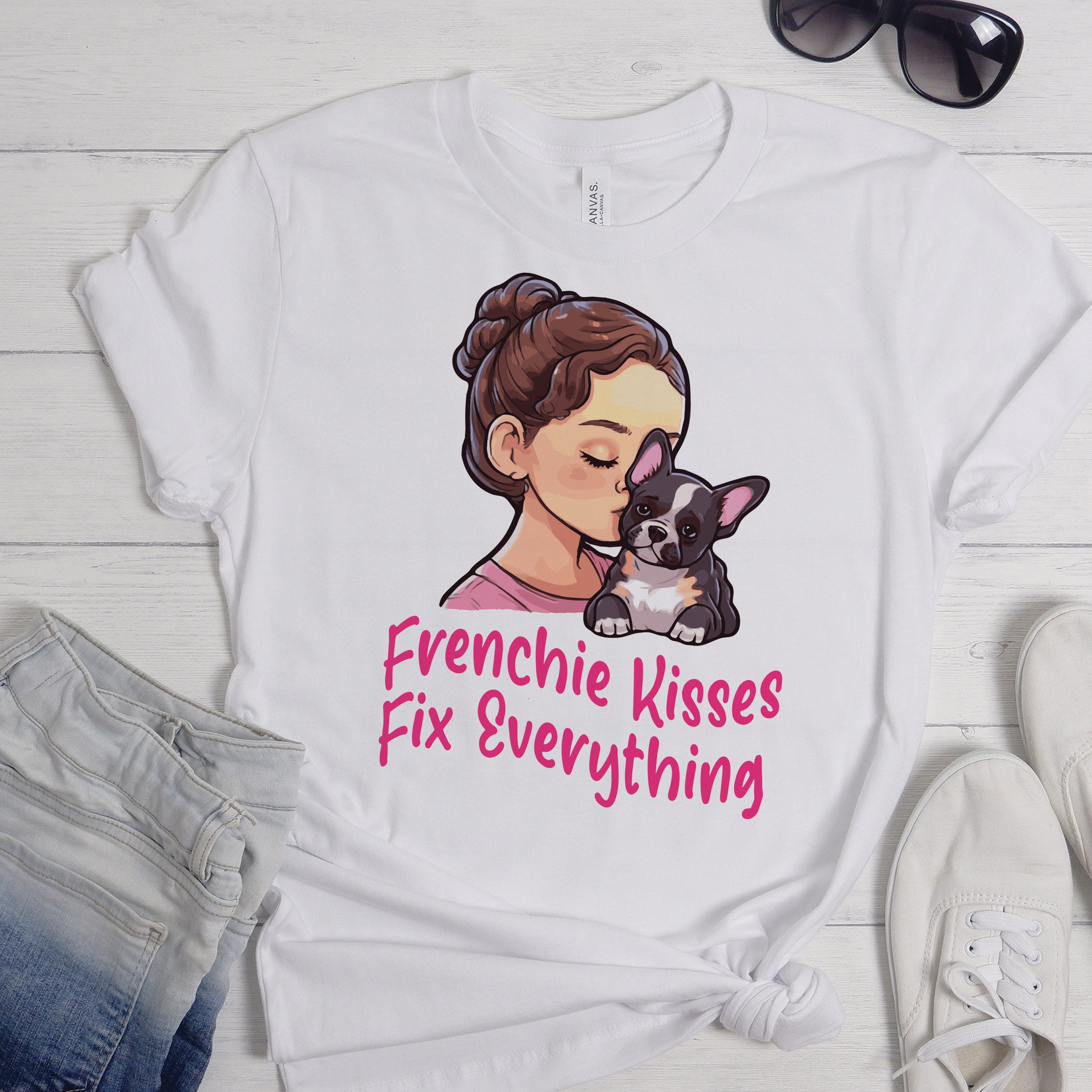 Lifestyle-Driven Frenchie Kisses - Unisex T-shirt for Fashion Lovers