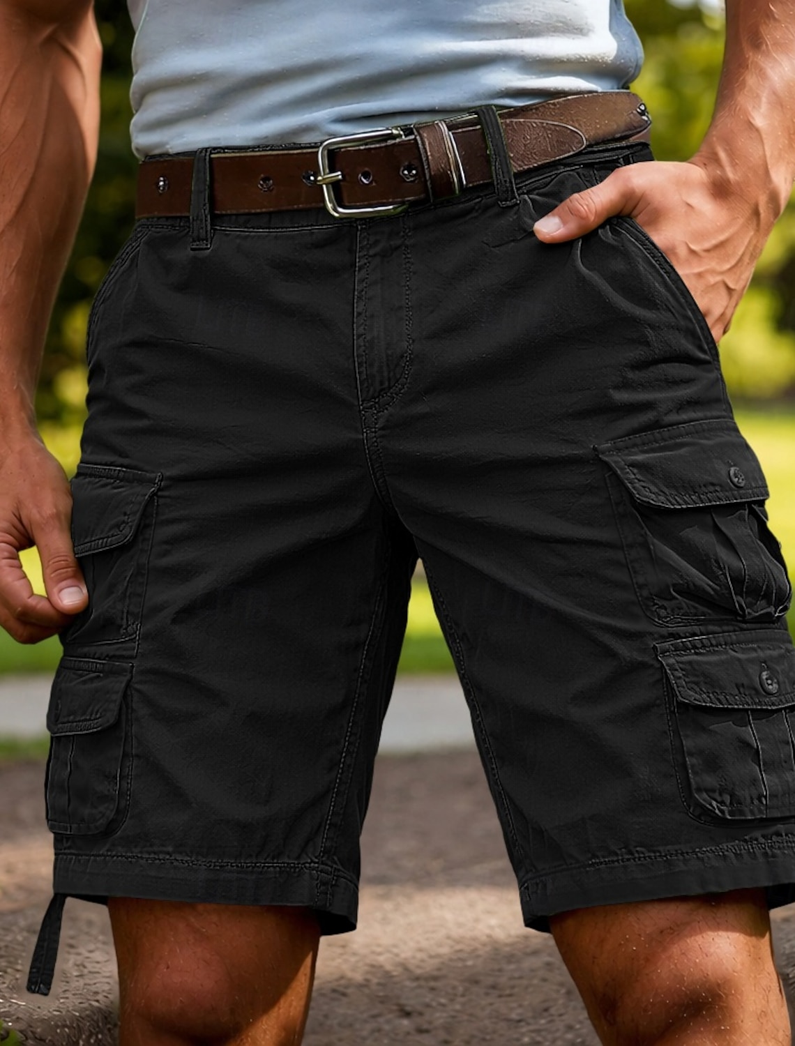 Men's Tactical Cargo Shorts Casual Pocket Elastic Waist Plain Knee #1
