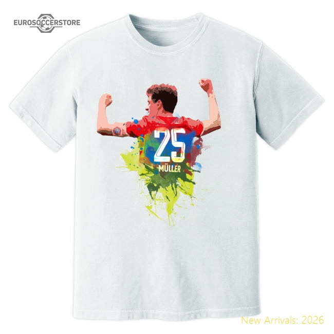 Teams,Bayern Bayern Club Munich Thomas Muller Art T-Shirt (White)