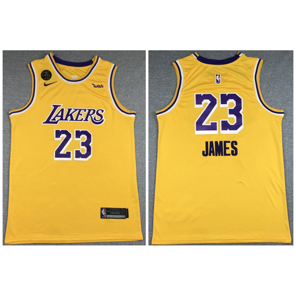 Men's Los Angeles Lakers #23 LeBron James Yellow With KB Patch Stitched Jersey