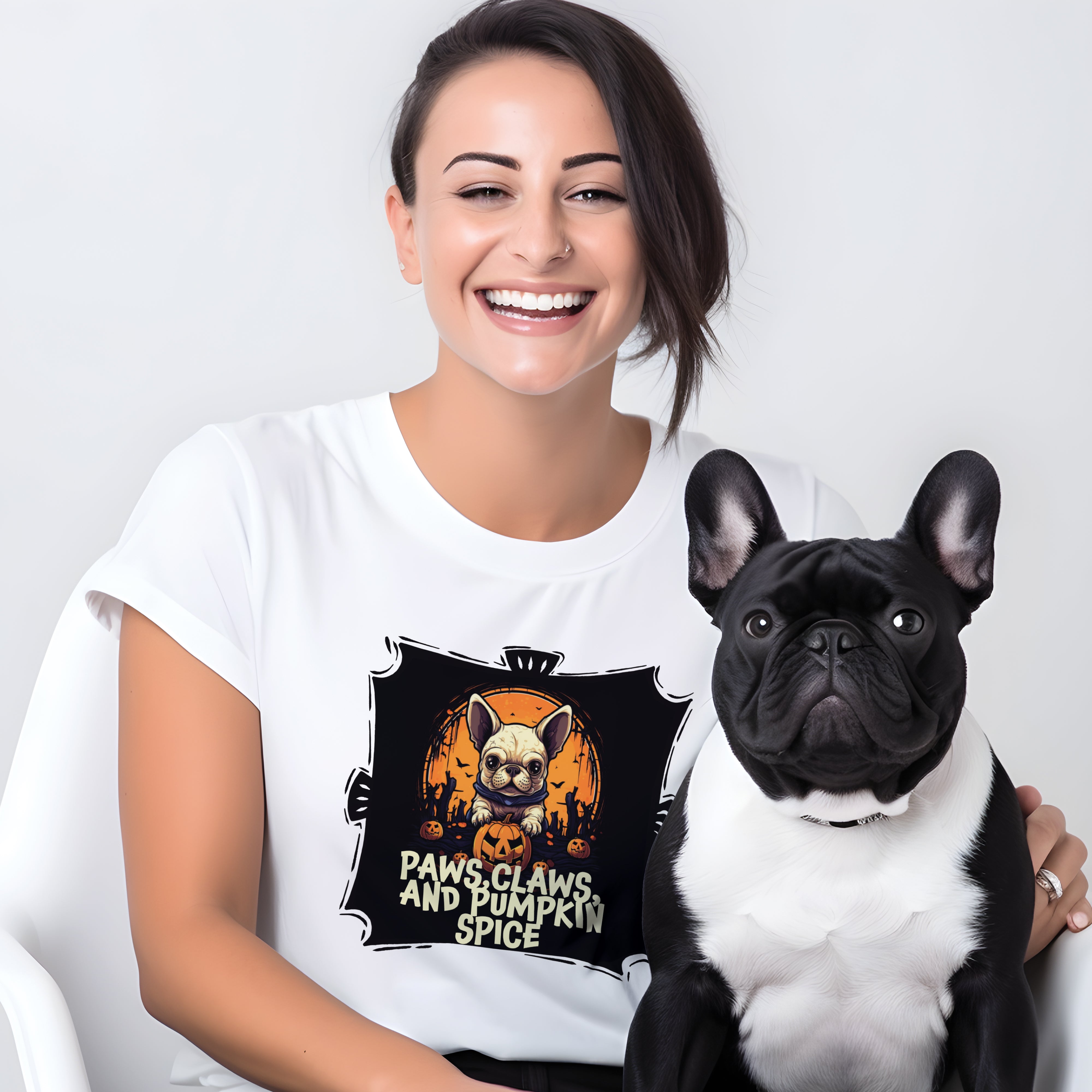 French Bulldog Frenchie Pumpkin Duo Unisex T Shirt Frenchie Pet Item