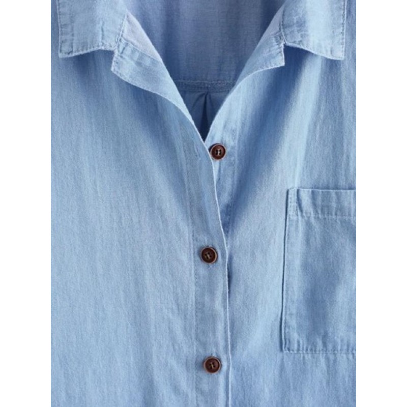 Front Pocket Cuff Sleeve Chambray Shirt YU3707