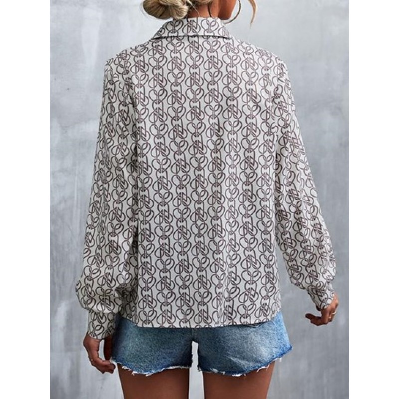 Retro Graphic Print Button Blouse HI7802