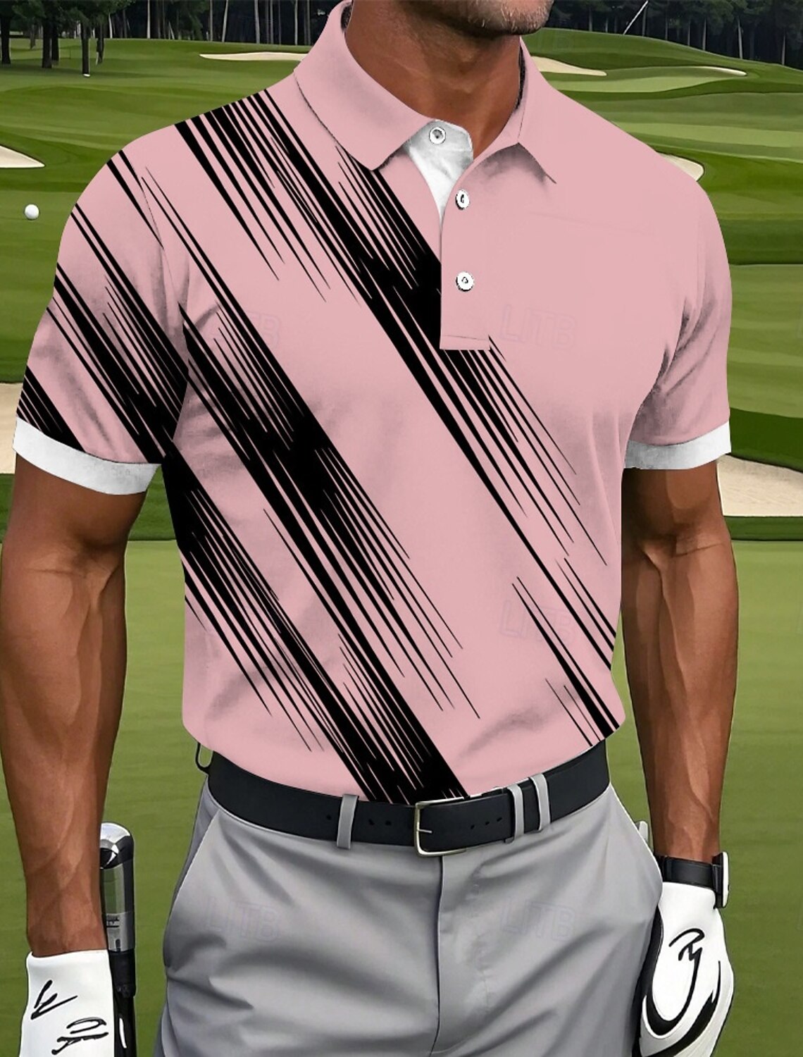 Men's Golf Line Polo Sports Shirts Short Sleeve Collared Casual