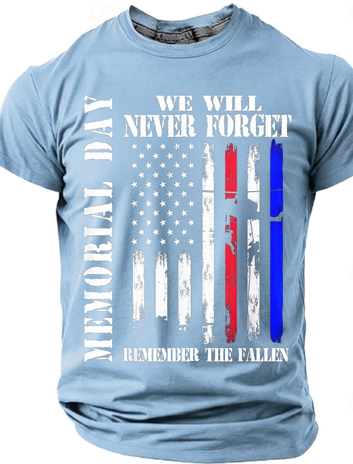 Memorial Day We Will Never Forget Remember The Fallen Men's American Flag Veteran Silhouette Patriotic Graphic T Shirt Distressed Vintage Short Sleeve Casual Tee Designer Clothing Apparel S M L XL XXL