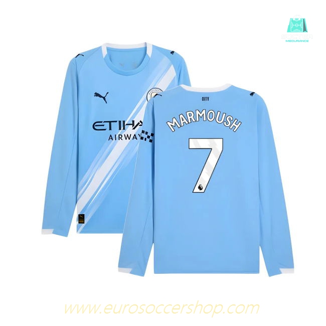 2025-2026 Man City Long Sleeve Home Shirt (Marmoush 7)