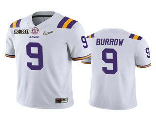 Men's LSU LA Tigers White 2020 embroidered Joe Burrow #9 replica