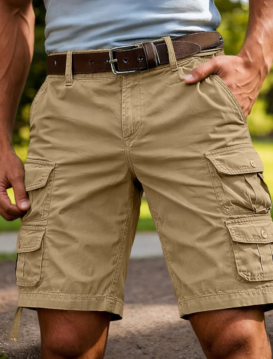 Men's Tactical Cargo Shorts Casual Pocket Elastic Waist Plain Knee #1