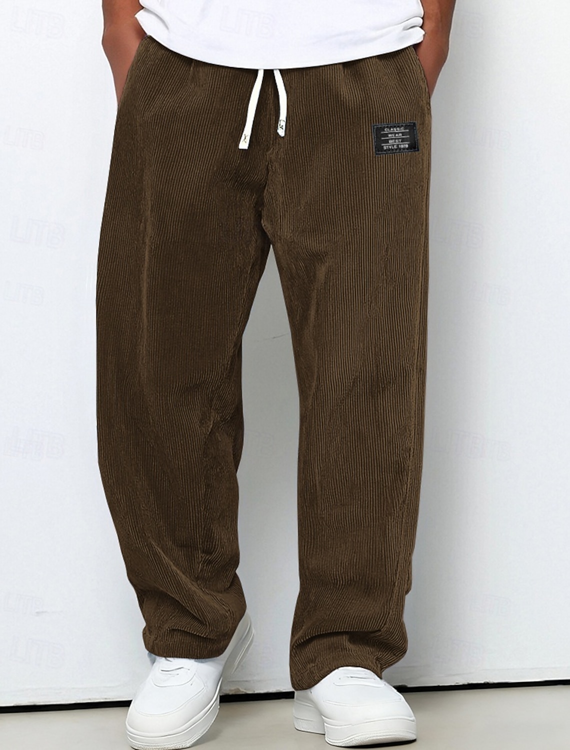 Men's Sweatpants Trousers Corduroy Pants Drawstring Pocket Elastic Waist Plain Comfort Daily Sports Outdoor Fashion Casual Blue Dark Brown Micro-elastic
