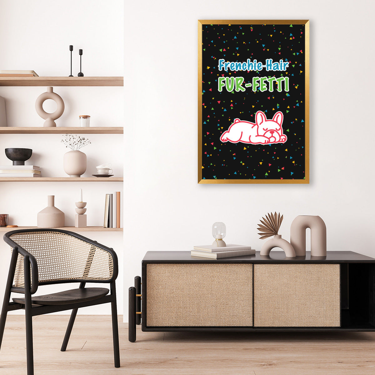 French Bulldog Fur Fetti Vertical Framed Poster • Wall Decoration Durable Dog Item