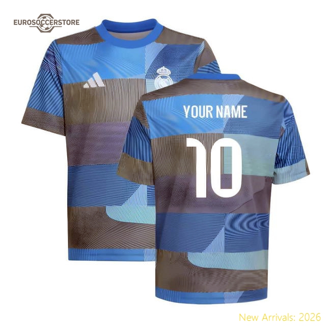 2025-2026 Real Madrid Pre-Match Shirt (Blue) - Kids (Your Name)