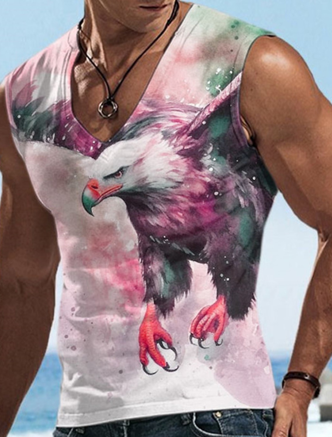 Men's Graphic Animal Wolf Vest Top Sleeveless T Shirt for Men Sleeveless Cap Sleeve T shirt 3D Print Crew Neck Shirt Fashion Designer Muscle Daily Sports Gym White Blue Brown Spring & Summer Clothing