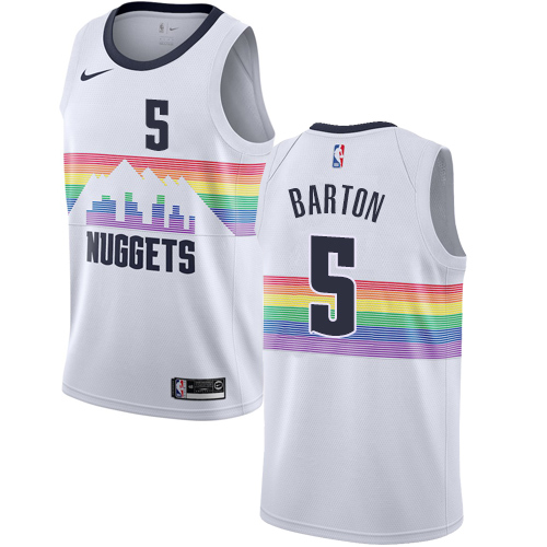 White Nike Denver Nuggets #5 Nuggets Jersey - Performance Fabric
