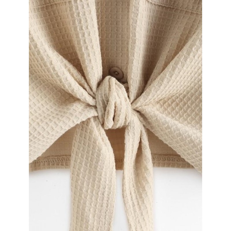 Tie Hem Textured Front Pockets Shirt DA7774