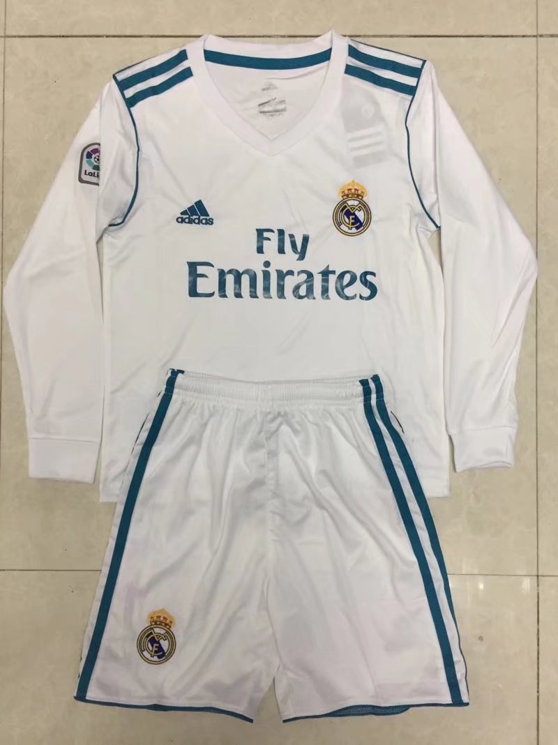 Advanced Fabric Kids Real Madrid Home 201718 LS Soccer Suits