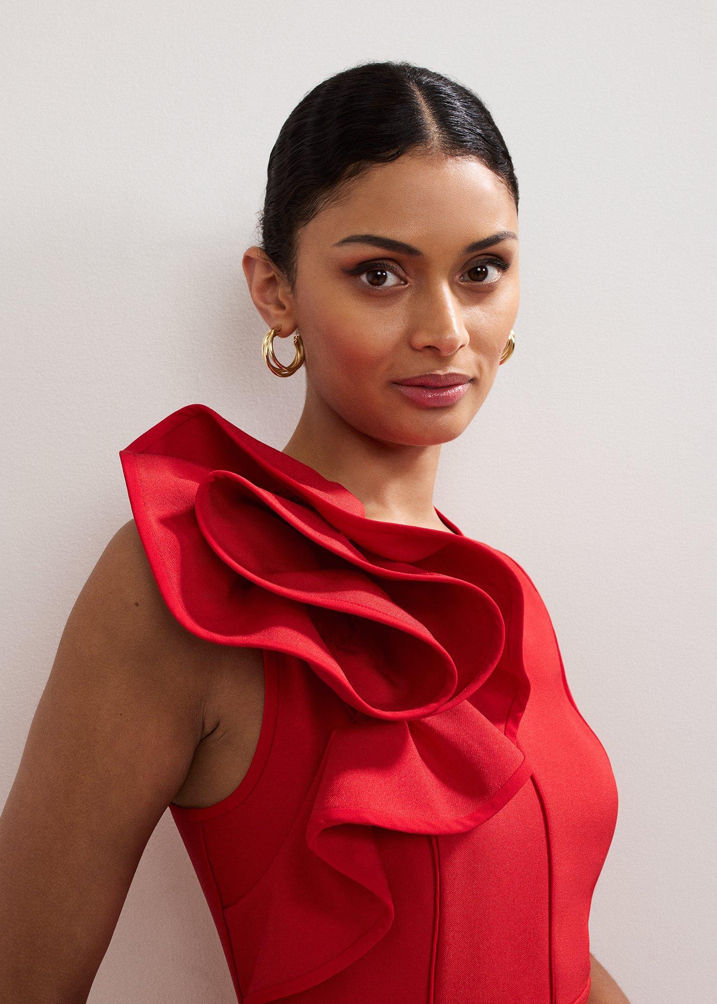 Petite Tyra Ruffle Shoulder Maxi Dress