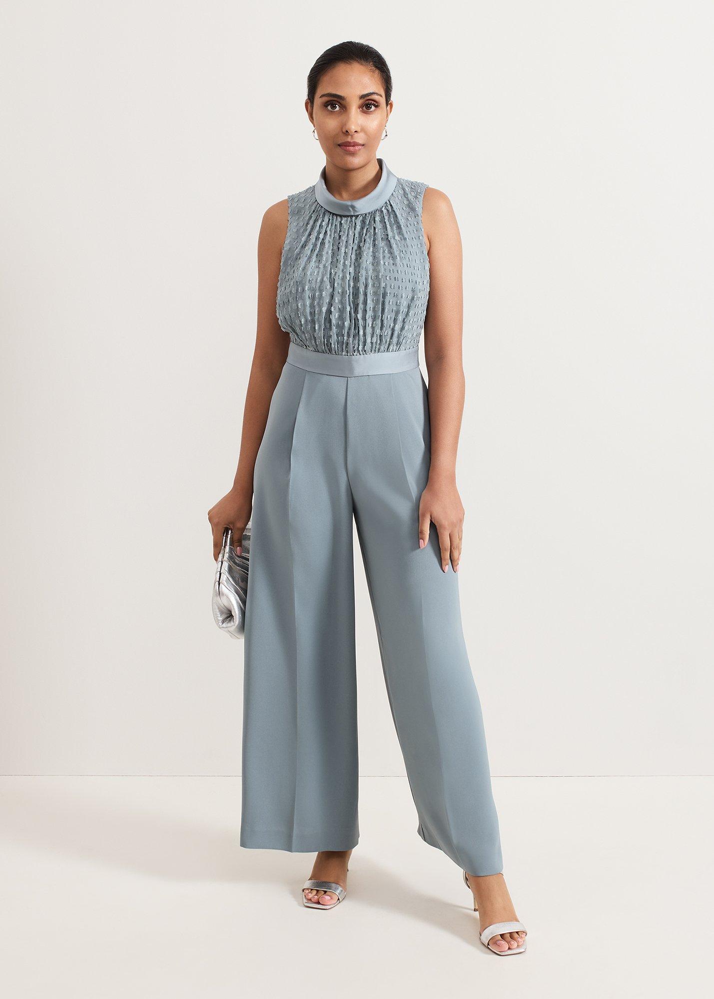 Petite Eliza Textured Bodice Wide Leg Jumpsuit