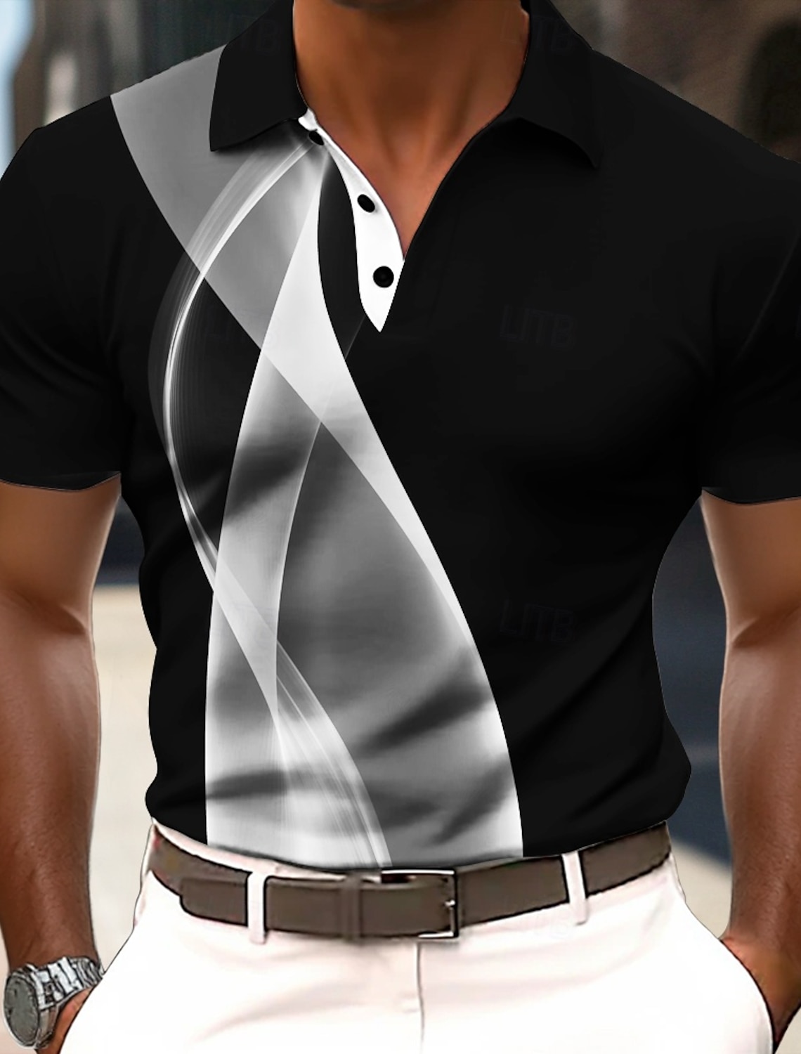 Men's Abstract Geometic Polo Short Sleeve Shirts Collared Business
