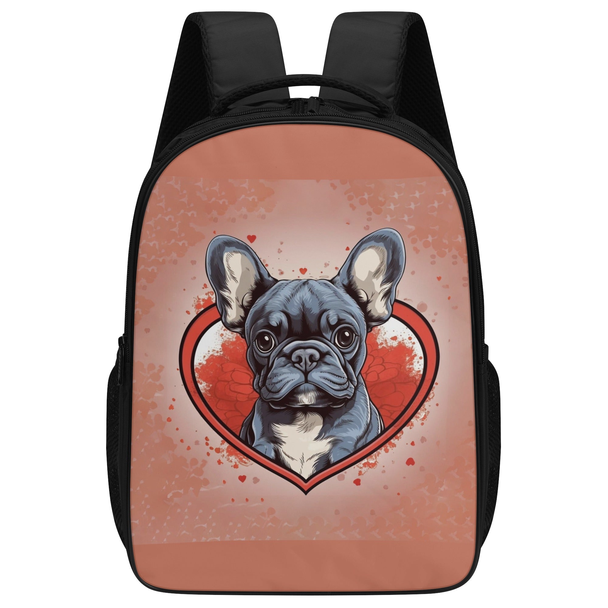 French Bulldog Lover My Valentine 16 Inch Dual Compartmen Backpack Cute Wall Art