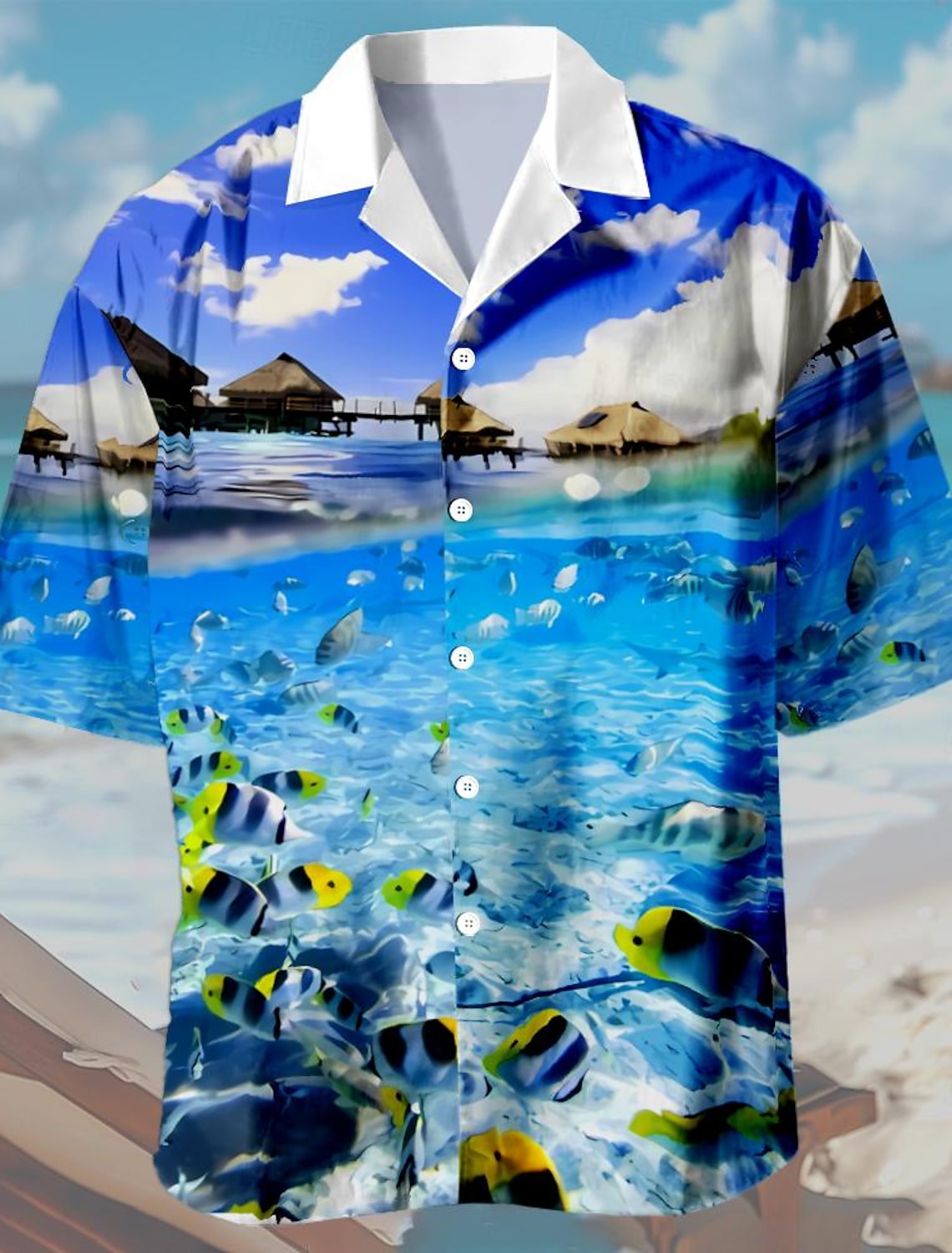 Men's Seascape Pattern Shirt Summer Hawaiian Shirt Aloha Shirt Short Sleeve Shirt Turndown Hawaiian Resort Casual Hawaiian Holiday Violet Orange Dark Blue S M L