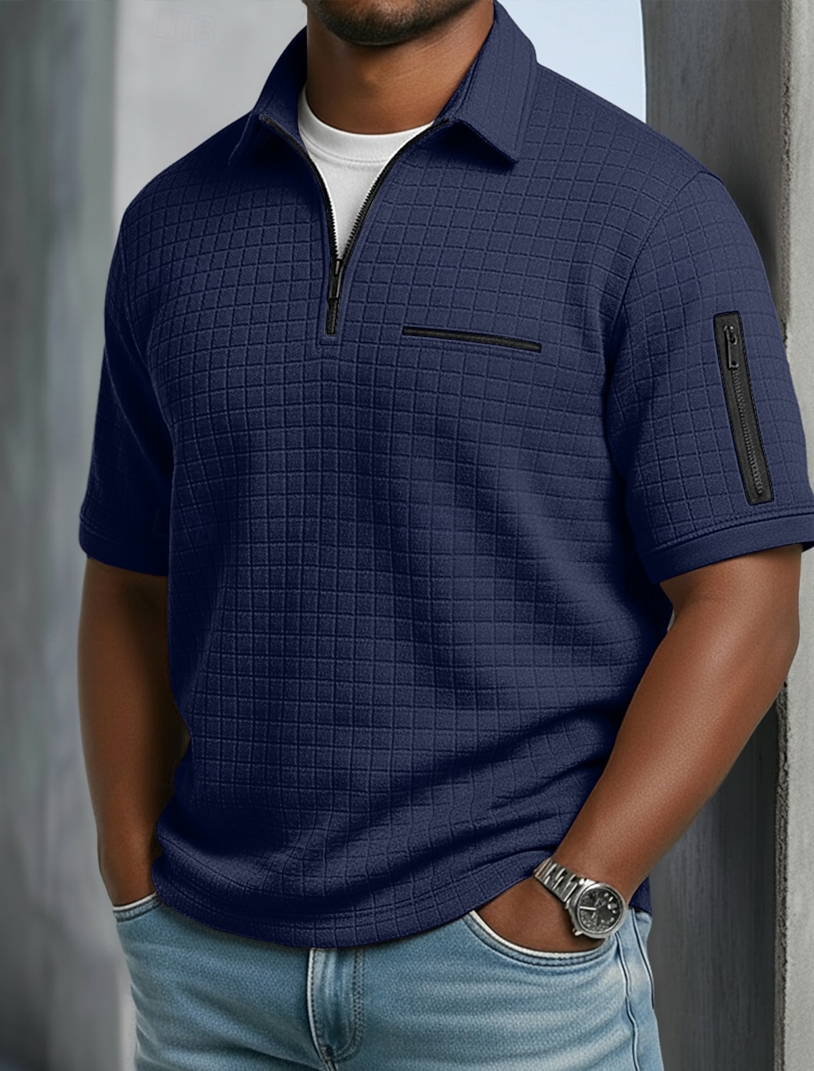 Men's Polo Ice Silk Seersucker Polo Casual Business Ribbed Polo Collar Short Sleeve Fashion Basic Solid Color Buttons Summer Spring & Fall Regular Fit Black White Navy Blue Light Blue Polo