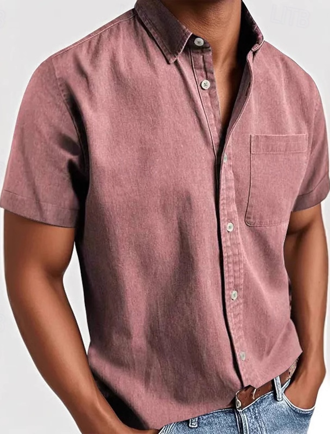 Men's Shirt Casual Shirt Button Up Shirt White Pink Red Sky Blue Green Short Sleeve Plain Lapel Casual Daily Front Pocket Clothing Apparel Elegant Fashion Casual