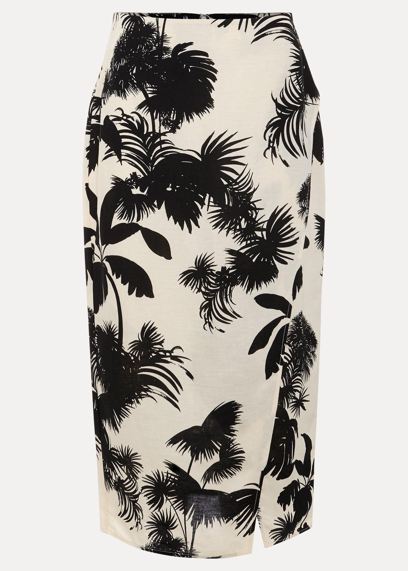 Vittoria Linen Blend Leaf Print Skirt