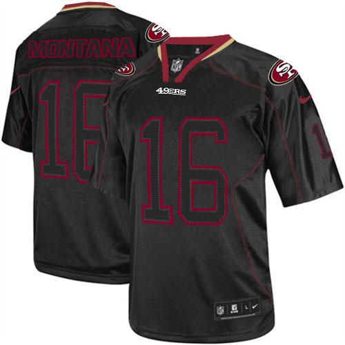 Authentic NFL SF 49ers #16 Joe Montana Black Lights Out Jersey