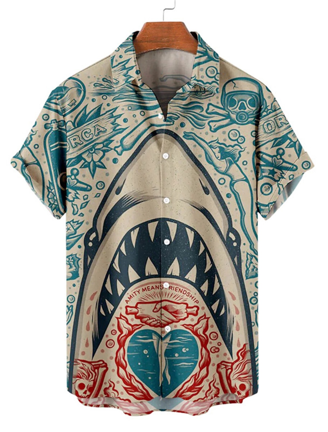 Men's Shark Tropical Shirt Summer Hawaiian Shirt Aloha Shirt Short Sleeve Shirt Turndown Casual Outdoor Street Casual Daily Pink Red Blue S M L