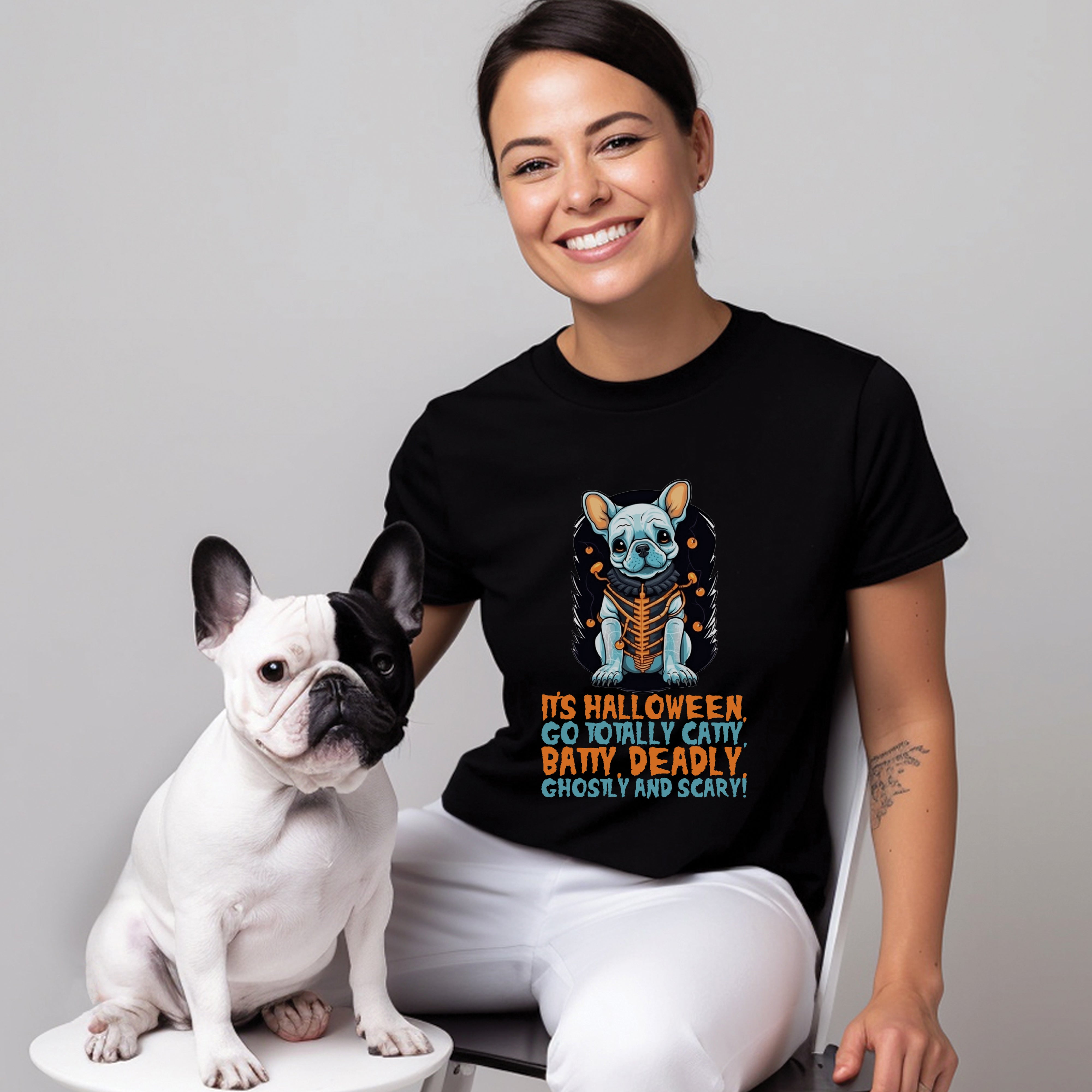 Stylish Spooktacular Halloween Bulldog - Unisex T-shirt for Street Style