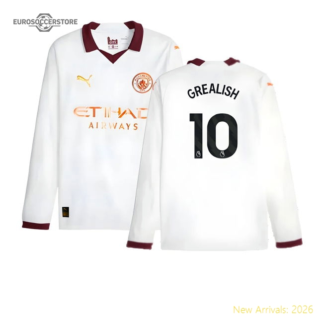 Official 2023-2024 Man City Long Sleeve Away Shirt GREALISH 10