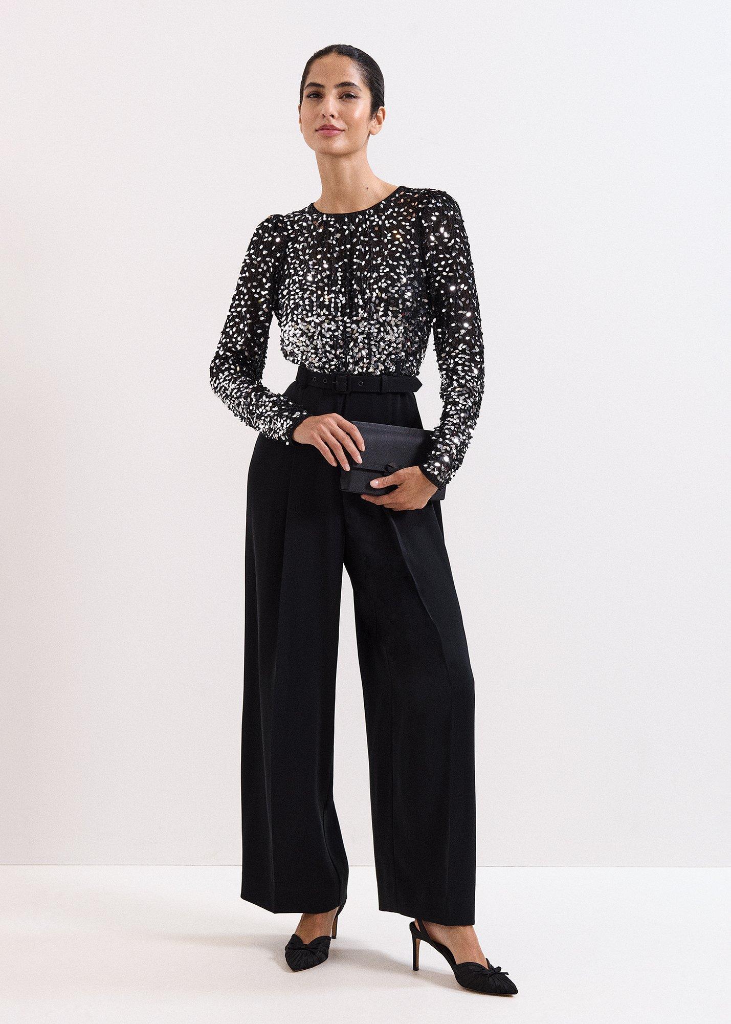 Shio Black Sequin Top Wide Leg Jumpsuit