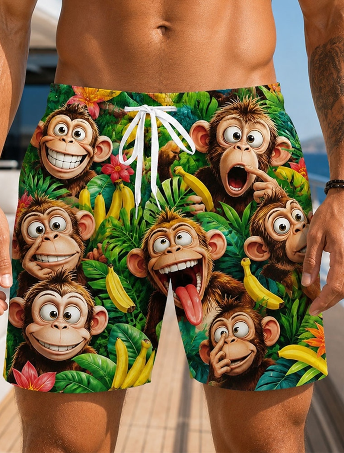Men's Animal Coconut Tree Banana Swim Trunks Bathing Suits Swim Shorts Board Shorts Mid Waist Hawaiian Daily Beach Vacation Wear Side Pockets Mesh Lining Elastic Drawstring Waist Designer Clothing