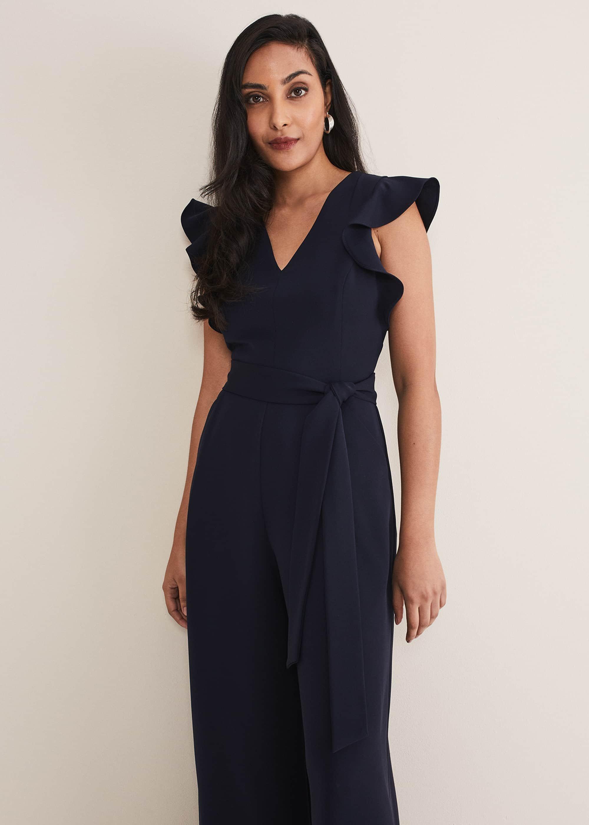 Petite Kallie V Neck Frill Jumpsuit