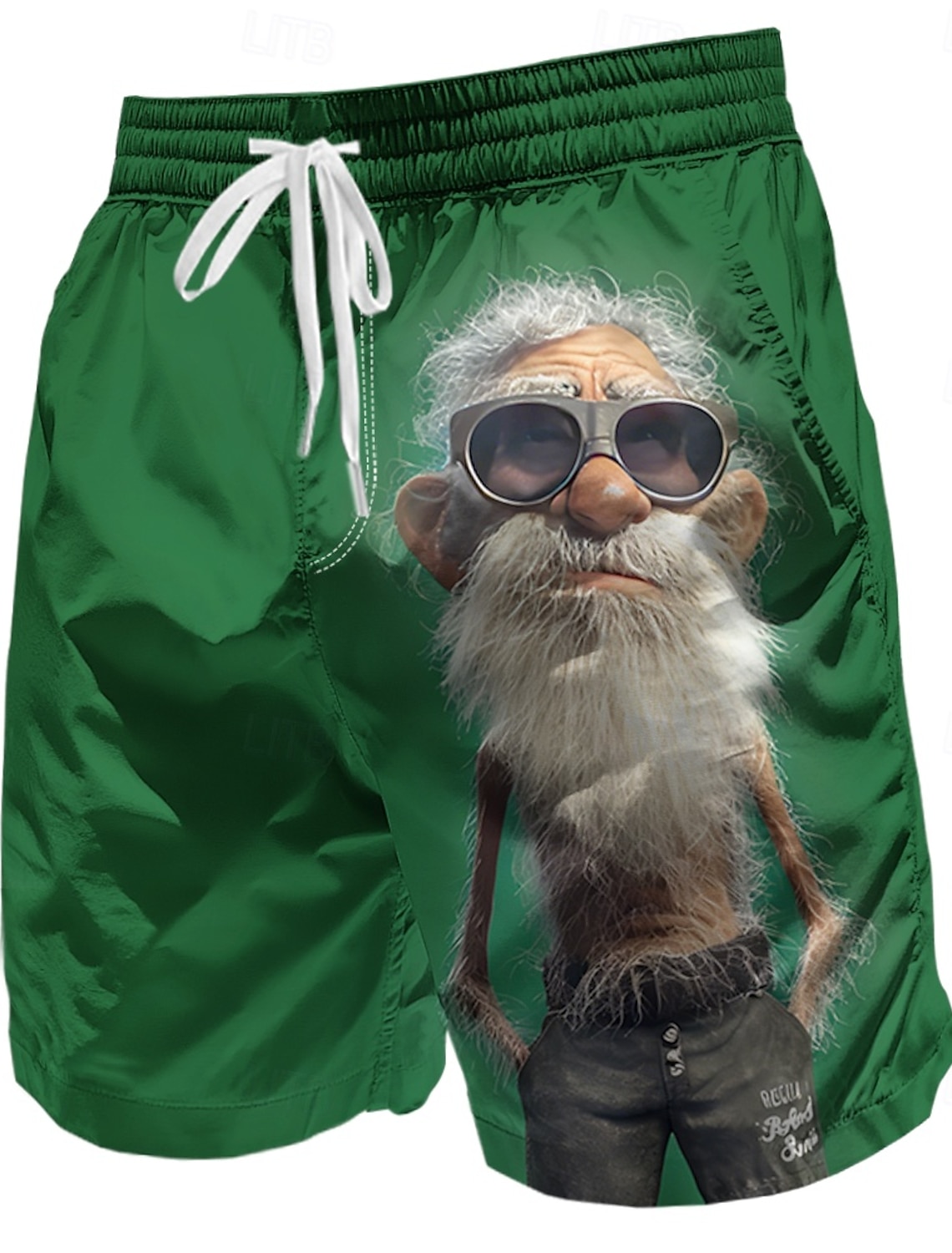 Funny 3D Graphic Cool Old Man with White Beard & Sunglasses Men's Teal T-Shirt - Quirky Grandpa Caricature Design Short Sleeve Crew Neck Summer Beach Holiday Tee - Unique Father's Day Gift Apparel
