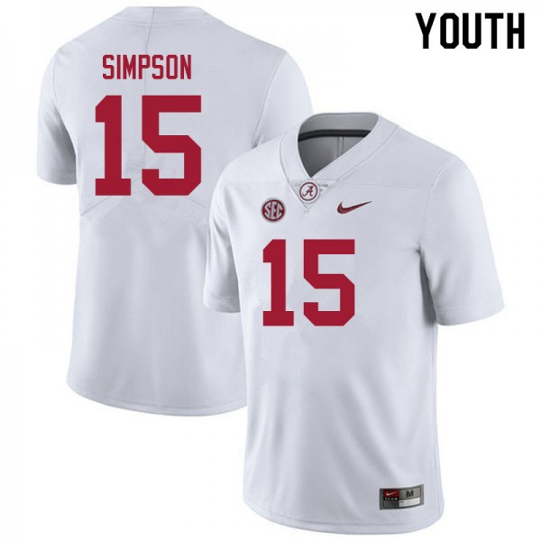 Youth Alabama Crimson Tide #15 Ty Simpson White Nike Stitch Jersey