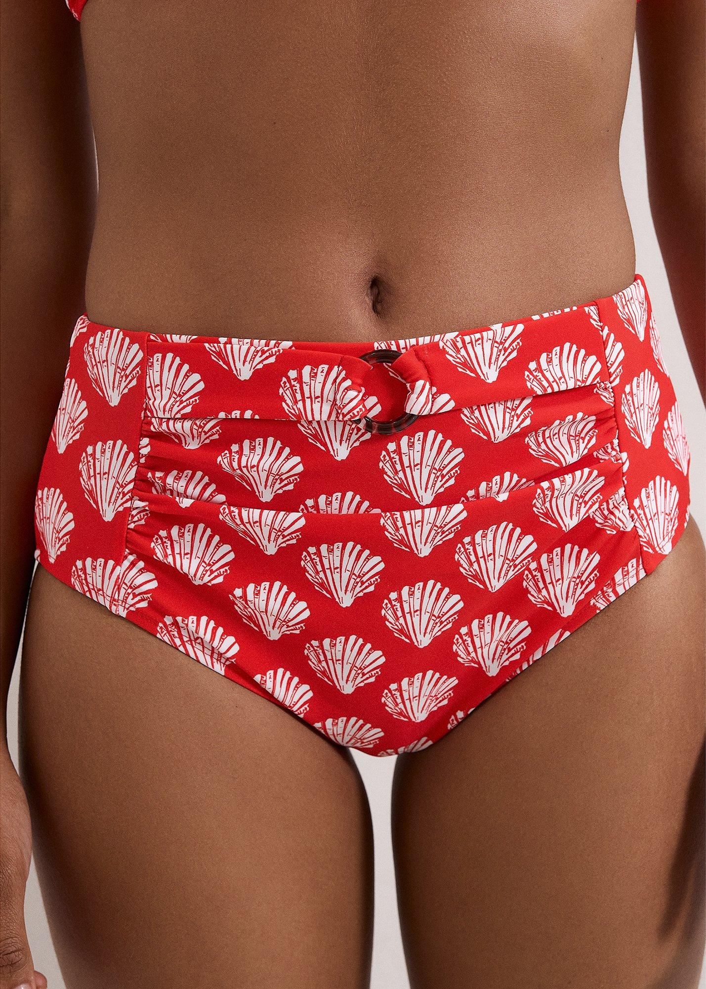 Red Shell Print Bikini Bottom
