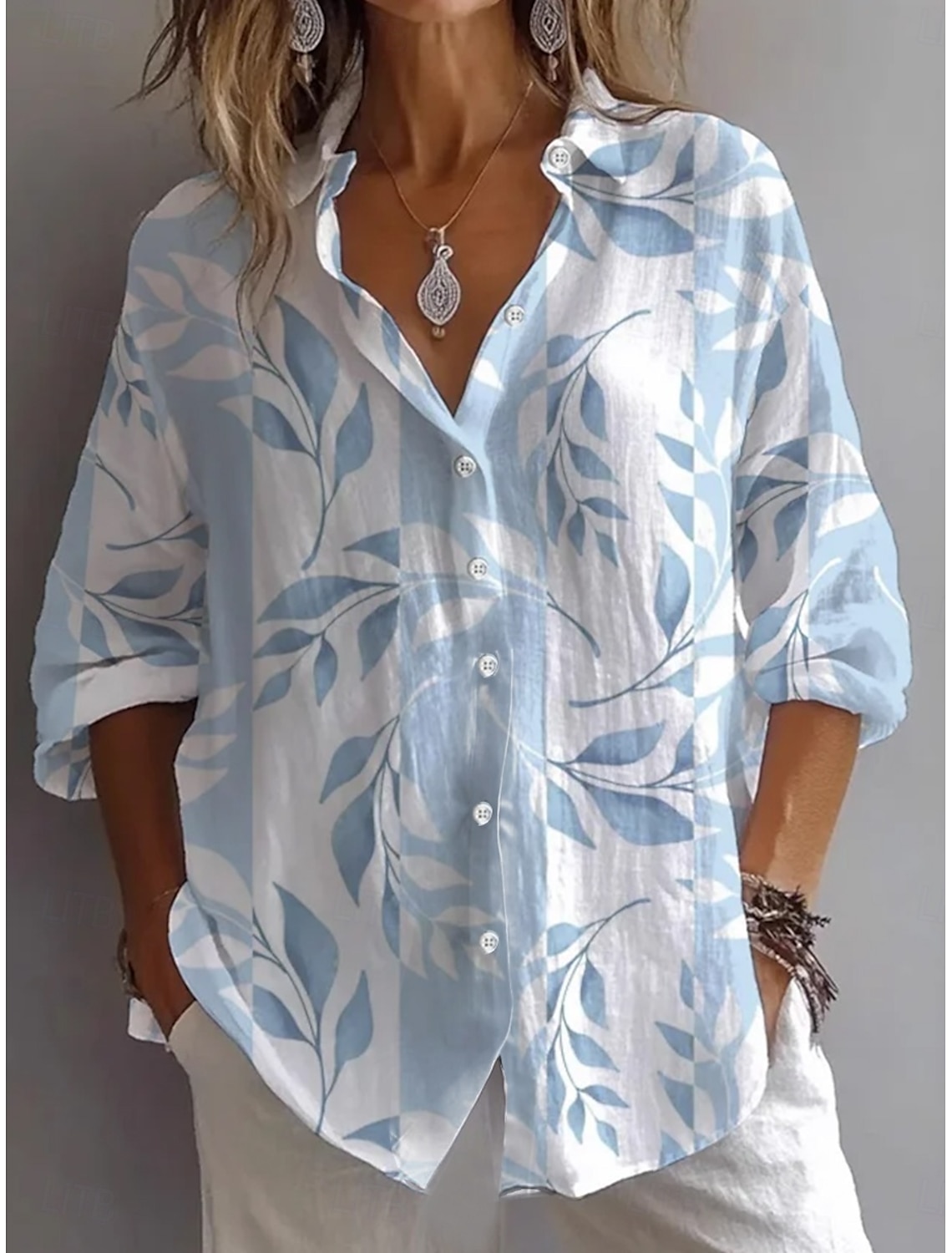 Women's Shirt Linen Like Breathable Lightweight Button Down Tunic Shirt Collar Long Sleeve Floral Graphic Daily Stylish Casual Regular Tops Daily Holiday s Print Yellow Blue Purple Green Spring