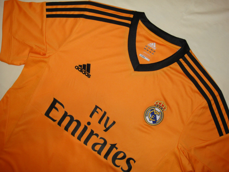 Breathable 13-14 Real Madrid Away Orange Soccer Jersey KitShirtShorts