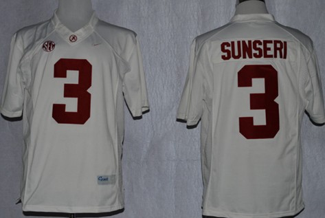 Men's Alabama Bama #3 Vinnie Sunseri White 2014 game day replica