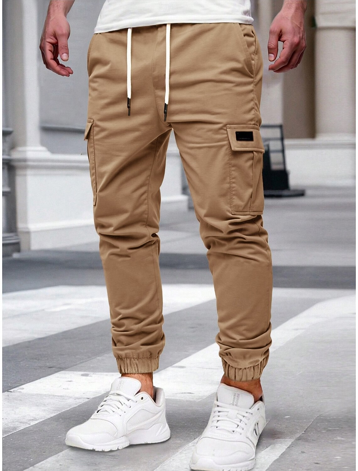 Men's Cargo Pants Cargo Joggers Tactical Pants Trousers Drawstring Elastic Waist Plain Comfort Moisture Wicking Full Length Outdoor Party Daily Fashion Streetwear Black Yellow