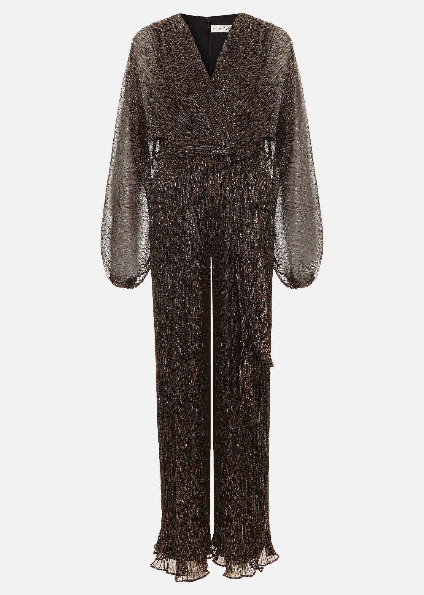 Rachel Plisse Gold Metallic Jumpsuit