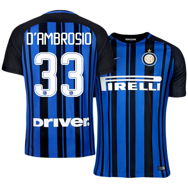 Inter Milan Home 201718 33 Danilo D'Ambrosio Soccer Jersey Shirt -