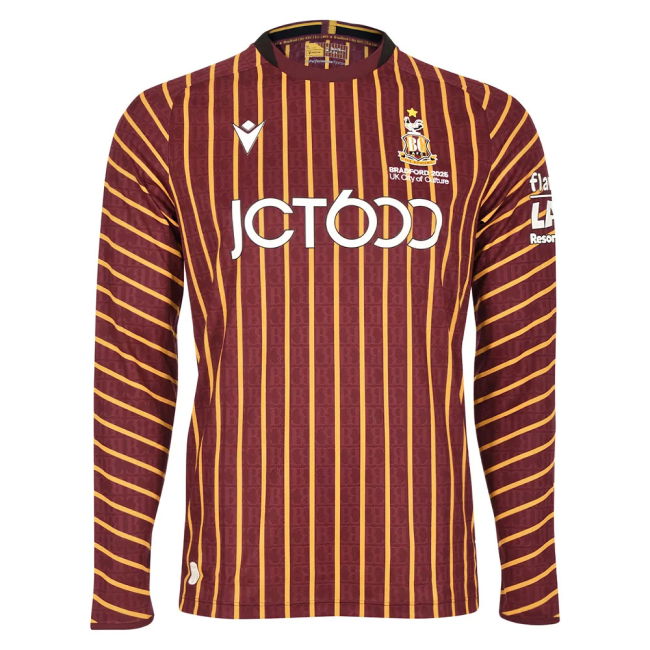 Bradford City Long Sleeve official style Home Shirt 2025-2026 (Adult