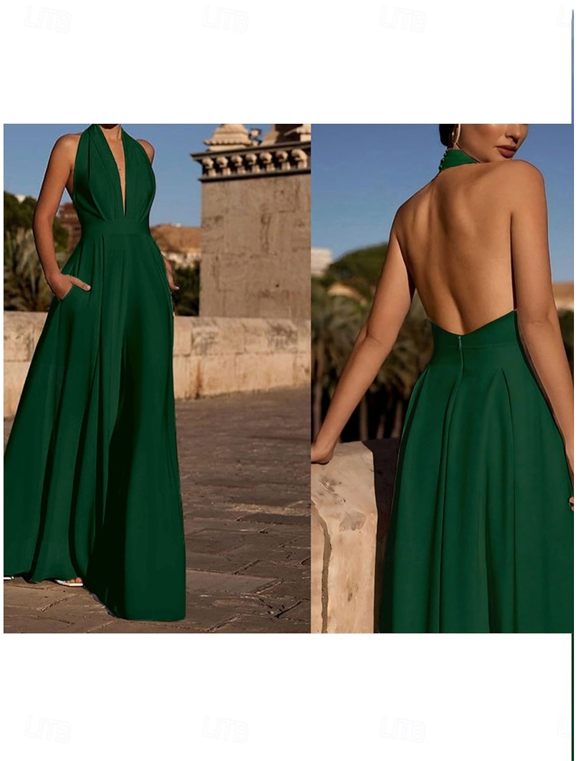 Women's Normal Jumpsuit Elegant Solid Color Sleeveless Wide Leg Halter Neck Patchwork Pocket Daily Vacation Regular Fit Black White Army Green Summer