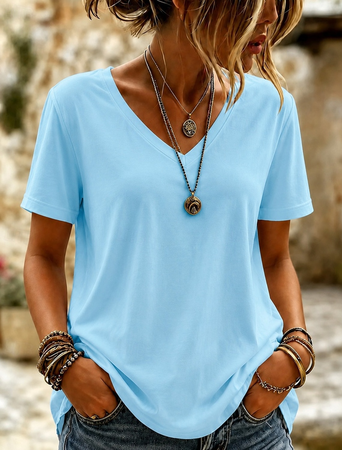 Women's 100% Cotton T-Shirts - Quality Heavy Long Sleeve Crew Neck Tee