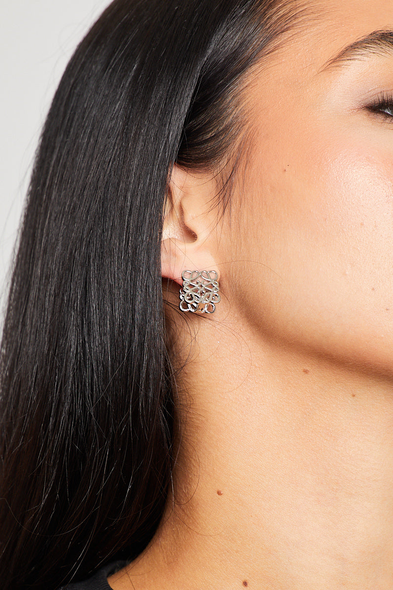 Silver Anagram Detail Stud Earrings
