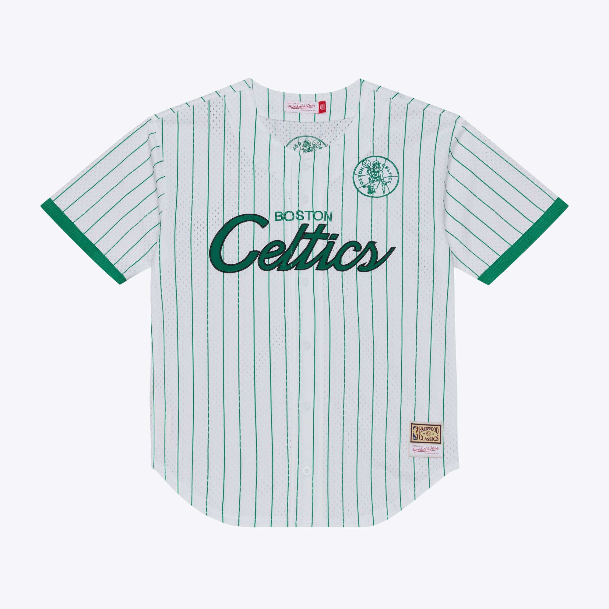 [ESK] Boston Celtics Head Coach Pinstripe Mesh Full-Button Baseball Jersey - White