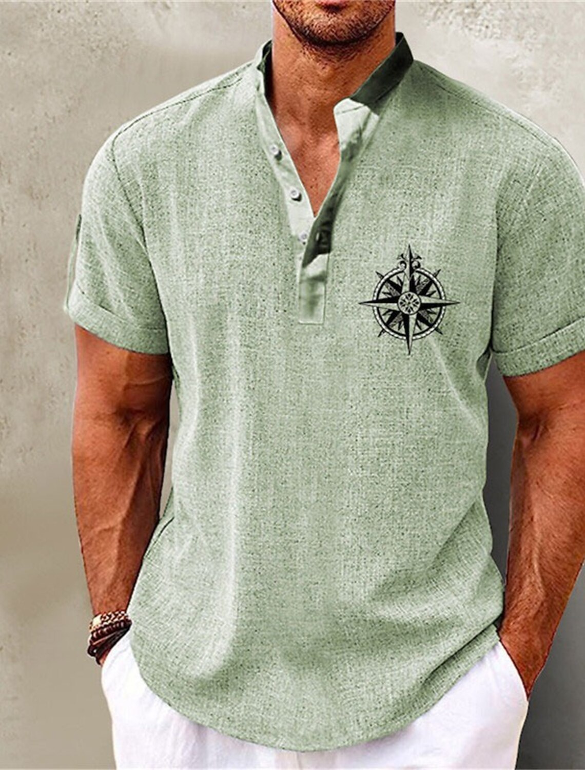 Men's Nautical Vintage Shirt Button Up Long Sleeve Fashion Streetwear